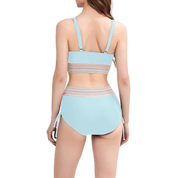 Lowock NEW Women's High Waisted 2 Piece Bikini Set Light Blue Size Large - Picture 2 of 10